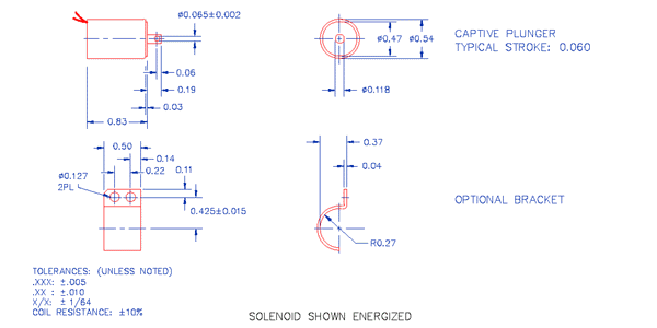 Specifications for Solenoid, Low Profile SOLOH014020