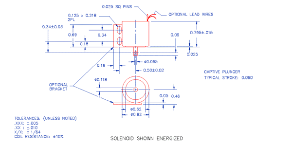 Specifications for Solenoid, Low Profile SOLOH021020