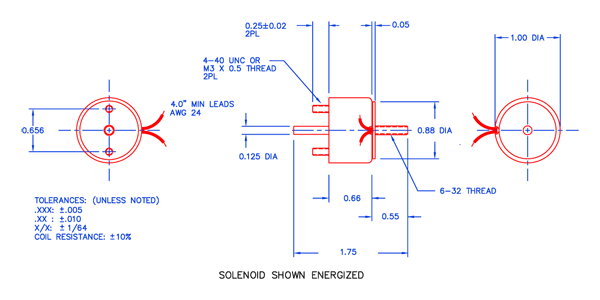 Specifications for Solenoid, Low Profile SOLOH025017