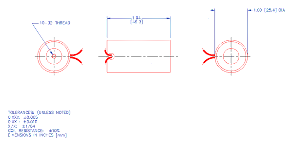 Specifications for Electromagnet, Tubular ELMATU025050