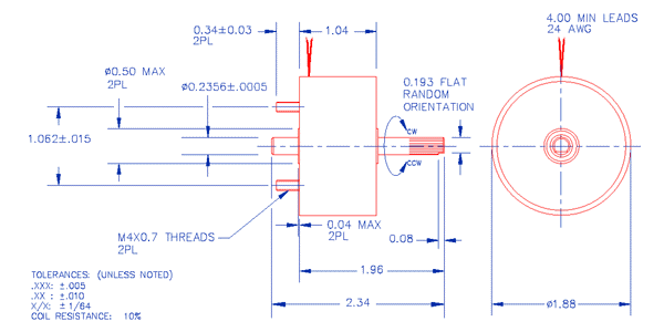 Specifications for Solenoid, Rotary, Counter-Clockwise, Fwd Shaft Ext, SOCCM048026