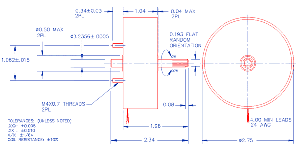Specifications for Solenoid, Rotary, Counter-Clockwise, Fwd Shaft Ext SOCCM070026