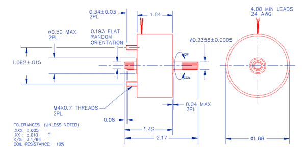 Specifications for Solenoid, Rotary, Clockwise, Fwd Shaft Ext, SOCWM048026
