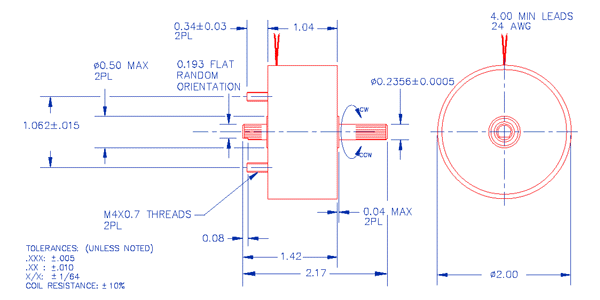 Specifications for Solenoid, Rotary, Clockwise, Fwd Shaft Ext, SOCWM051026