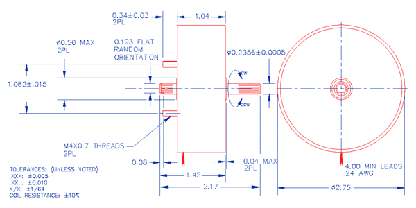 Specifications for Solenoid, Rotary, Clockwise, Fwd Shaft Ext, SOCWM070026