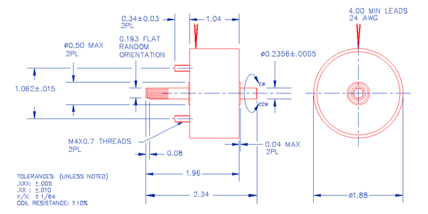 Specifications for Solenoid, Rotary, Clockwise, Rev Shaft Ext SOCWN048026