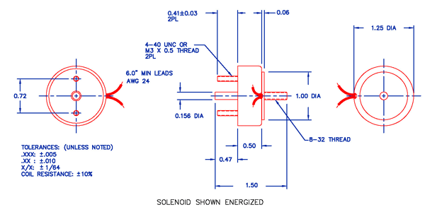 Specifications for Solenoid, Low Profile, SOLOH032013