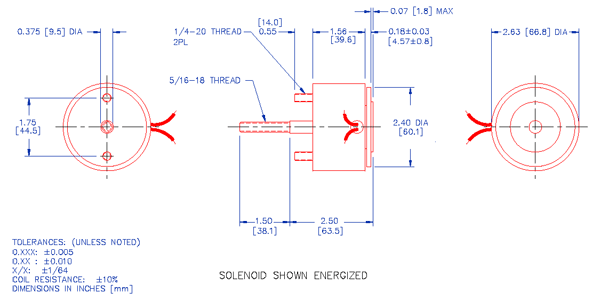 Specifications for Solenoid, Low Profile SOLOH067040