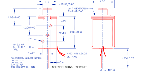 Specifications for Solenoid, Open Frame, Push Type SOODH030052