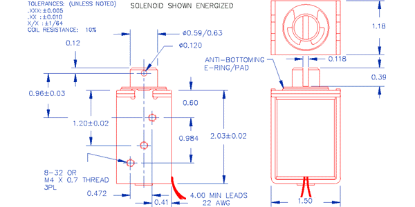 Specifications for Solenoid, Open Frame, Pull Type SOODL030052