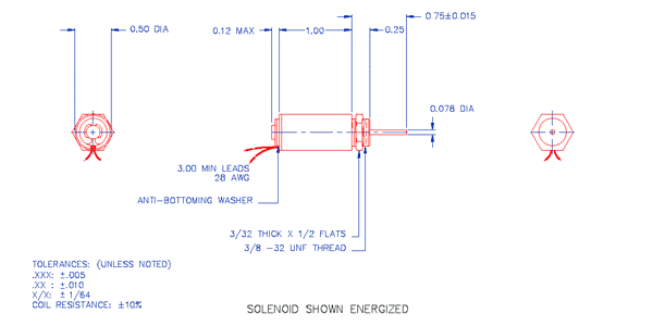 Specifications for Solenoid, Tubular,  Push Type SOTUH013025
