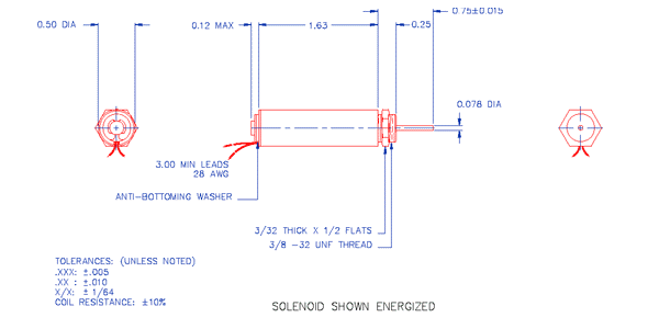 Specifications for Solenoid, Tubular,  Push Type SOTUH013041