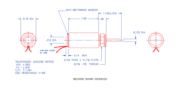 Specifications for Solenoid, Tubular,  Push Type SOTUH019038