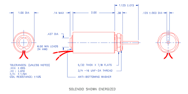 Specifications for Solenoid, Tubular,  Push Type SOTUH025051