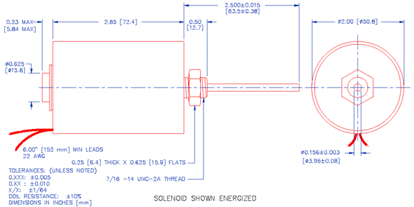 Specifications for Solenoid, Tubular,  Push Type SOTUH051072