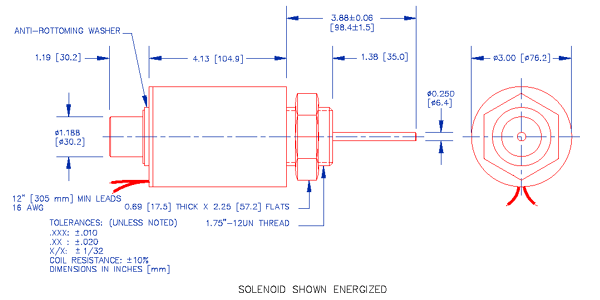 Specifications for Solenoid, Tubular,  Push Type SOTUH076105
